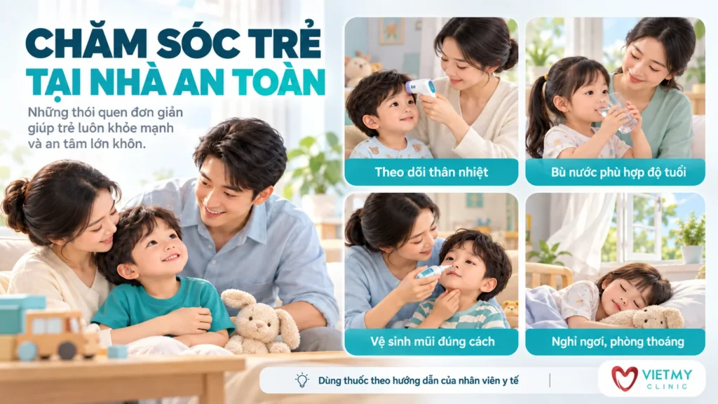 Hướng dẫn chăm sóc trẻ bị cảm cúm giao mùa tại nhà an toàn